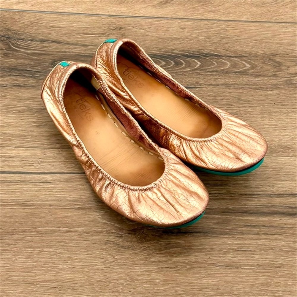 Tieks Rose Gold Glam Ballet Flats Women's Size 9 Metallic Leather Foldable Shoes